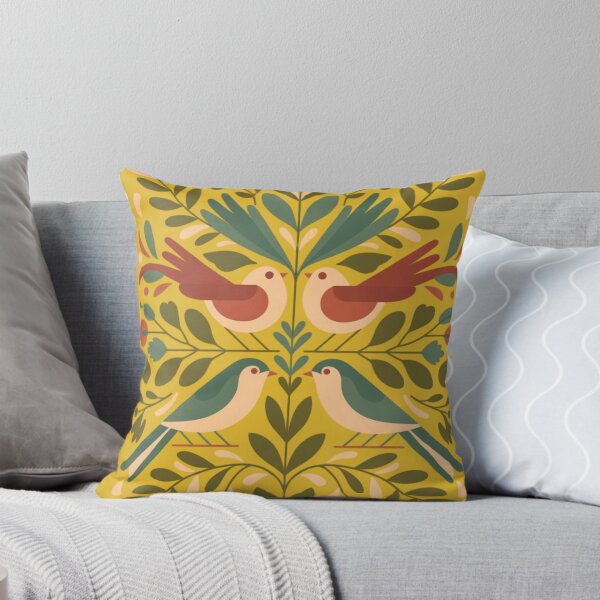 Item preview, two stylized birds sitting on branches, decorative floral pattern designed and sold by 123ks.