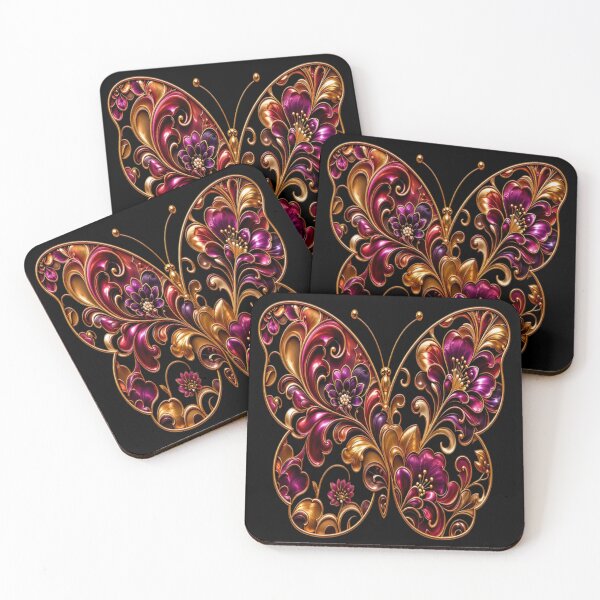 Item preview, Elegant Art Nouveau Gold Floral Butterfly Pattern designed and sold by Breezes-of-Ida.