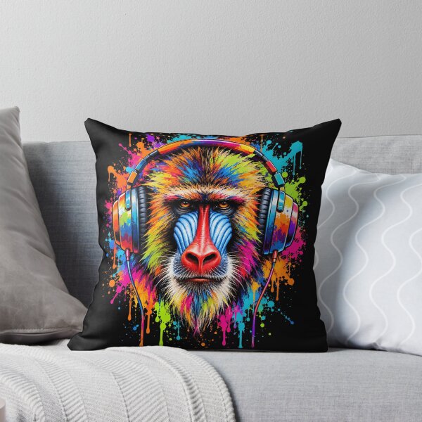 Item preview, Neon Graffiti Baboon Wearing Headphones designed and sold by BuxomBabe21.