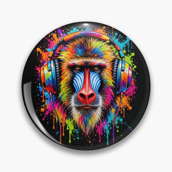 Item preview, Neon Graffiti Baboon Wearing Headphones designed and sold by BuxomBabe21.