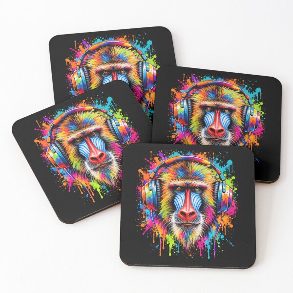 Item preview, Neon Graffiti Baboon Wearing Headphones designed and sold by BuxomBabe21.