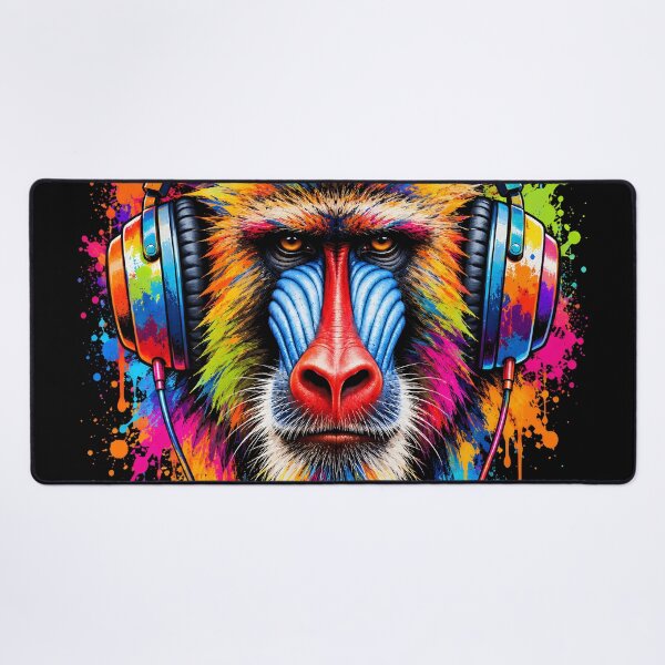 Item preview, Neon Graffiti Baboon Wearing Headphones designed and sold by BuxomBabe21.