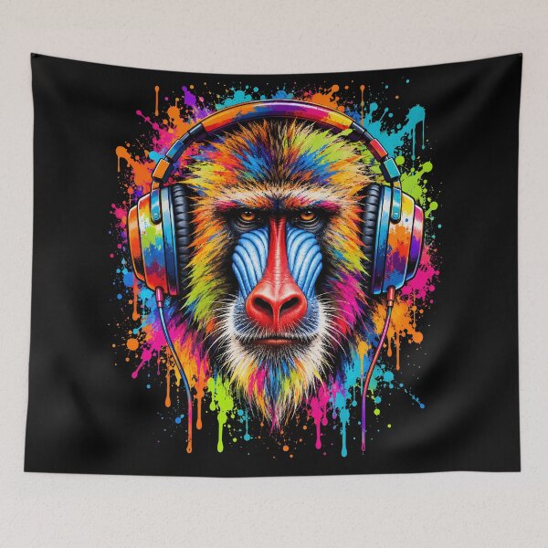 Item preview, Neon Graffiti Baboon Wearing Headphones designed and sold by BuxomBabe21.