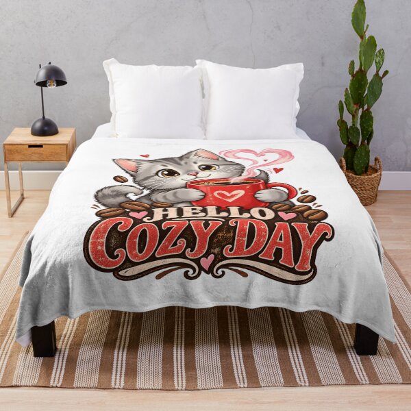 Item preview, Hello Cozy Day Cute Cat Coffee Lover designed and sold by DesignArtist.ia.