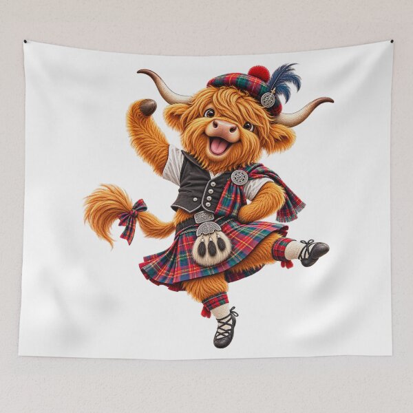 Item preview, Cute Highland Dancing Cow | Scottish Highland Coo in Tartan Kilt designed and sold by MaedK.