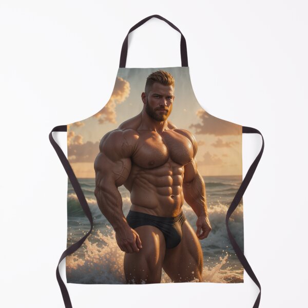 Item preview, Bodybuilder Magnificent in the Evening Pacific Ocean Sunset designed and sold by ChanningsPinups.