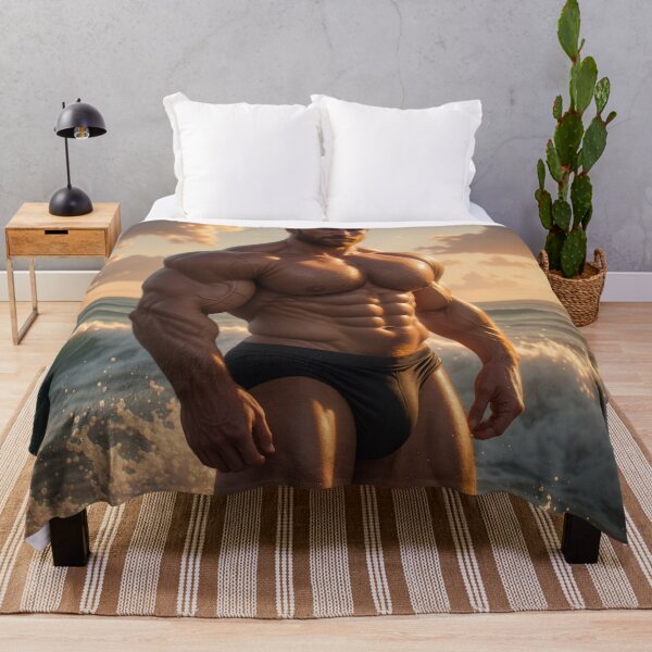 Item preview, Bodybuilder Magnificent in the Evening Pacific Ocean Sunset designed and sold by ChanningsPinups.