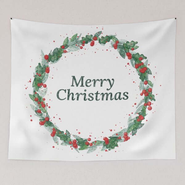 Item preview, Watercolor Christmas Wreath – Merry Christmas Holly and Red Berries. designed and sold by Deepsleepstudio.