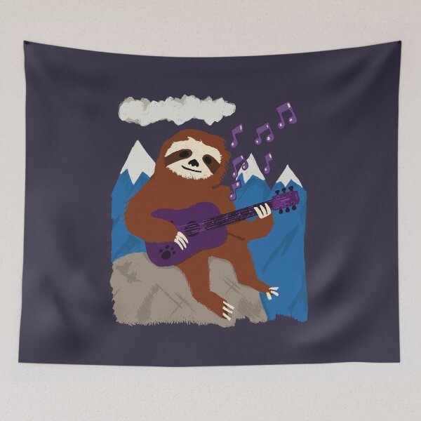 Aperçu de l'œuvre Paresseux jouant de la guitare sur la montagne créée et vendue par wildjellybeans.