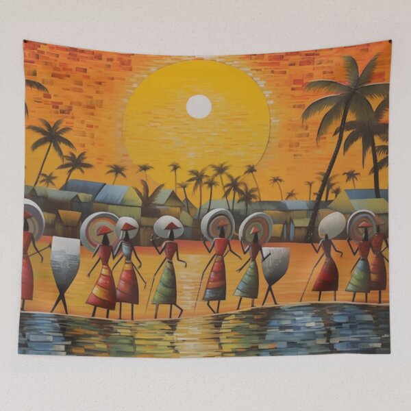 Item preview, African Sunset Village – Colorful Mozambique Folk Art designed and sold by GSizzle1.