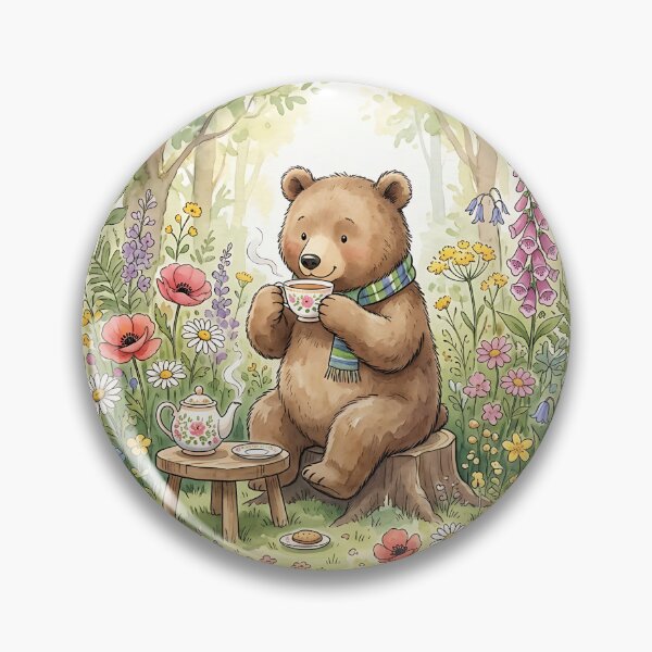 Item preview, Cottagecore Watercolor Bear Tea Party in Wildflower Forest designed and sold by Michaelragheb.