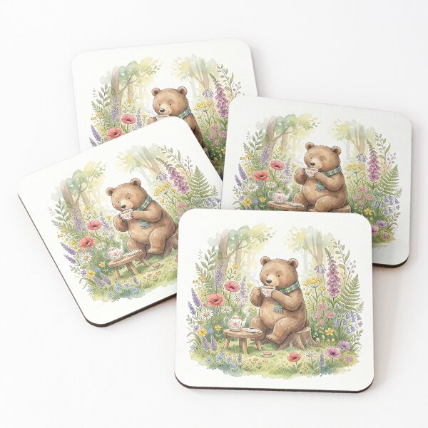 Item preview, Cottagecore Watercolor Bear Tea Party in Wildflower Forest designed and sold by Michaelragheb.