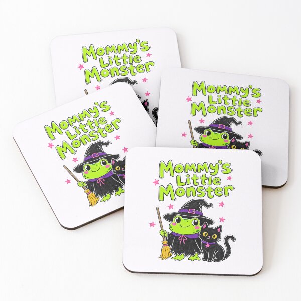 Item preview, Mommy's Little Monster Bright Green Witch Frog & Black Cat | Cute Kids Halloween Illustration & Colorful Spooky Art designed and sold by illeN-Art-World.
