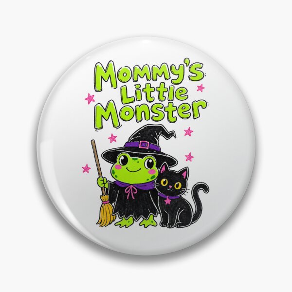 Item preview, Mommy's Little Monster Bright Green Witch Frog & Black Cat | Cute Kids Halloween Illustration & Colorful Spooky Art designed and sold by illeN-Art-World.