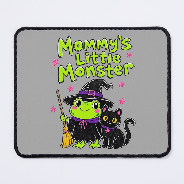 Item preview, Mommy's Little Monster Bright Green Witch Frog & Black Cat | Cute Kids Halloween Illustration & Colorful Spooky Art designed and sold by illeN-Art-World.