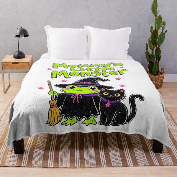 Item preview, Mommy's Little Monster Bright Green Witch Frog & Black Cat | Cute Kids Halloween Illustration & Colorful Spooky Art designed and sold by illeN-Art-World.