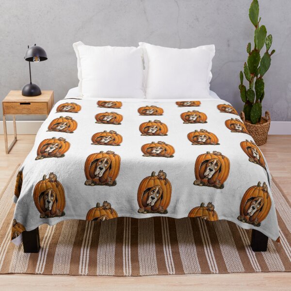 Item preview, Basset Hound peeking out of pumpkin, with little friends designed and sold by pateabagshop.
