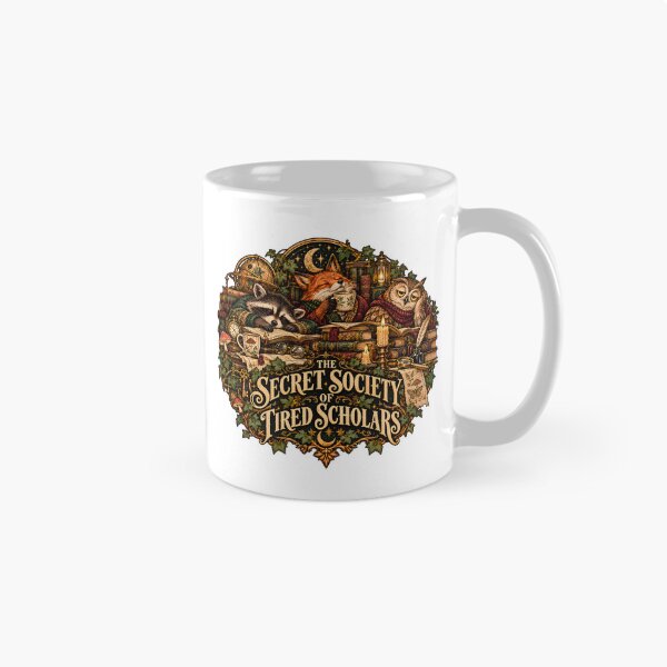 Item preview, The Secret Society Of Tired Scholars - Sleepy Animals Dark Academia Bookish Emblem designed and sold by Neurospicy Trolls.