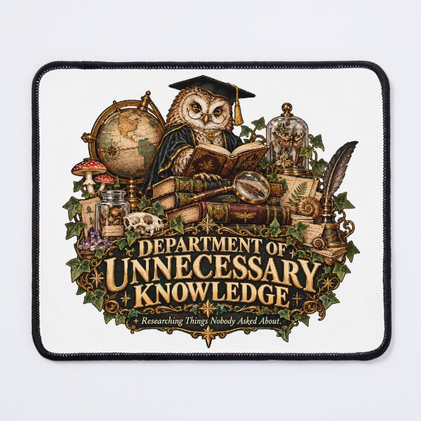 Item preview, Department Of Unnecessary Knowledge - Funny Owl Professor Dark Academia Emblem designed and sold by Neurospicy Trolls.