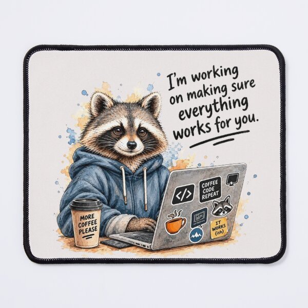 Item preview, Raccoon Programmer Humor – I'm Working on Making Sure Everything Works for You designed and sold by NUVYStudio.