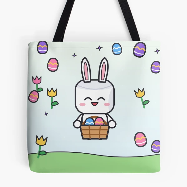 Some Bunny Loves You - Cute Easter Marshmallow Pip with Egg Basket — All Over Print Tote Bag by BiMood