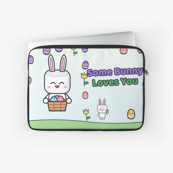 Some Bunny Loves You - Cute Easter Marshmallow Pip with Egg Basket — Laptop Sleeve by BiMood