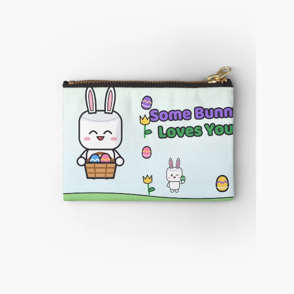 Some Bunny Loves You - Cute Easter Marshmallow Pip with Egg Basket — Zipper Pouch by BiMood