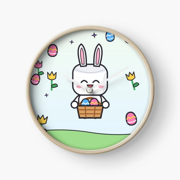 Some Bunny Loves You - Cute Easter Marshmallow Pip with Egg Basket — Clock by BiMood