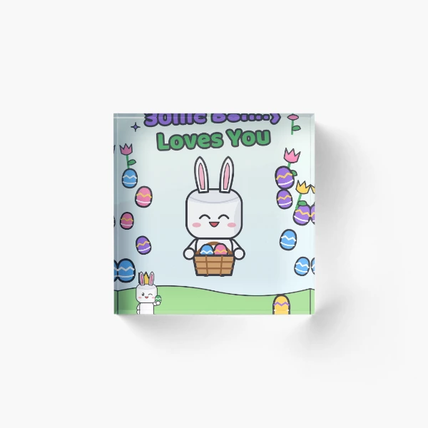 Some Bunny Loves You - Cute Easter Marshmallow Pip with Egg Basket — Acrylic Block by BiMood