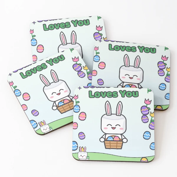 Some Bunny Loves You - Cute Easter Marshmallow Pip with Egg Basket — Coasters (Set of 4) by BiMood