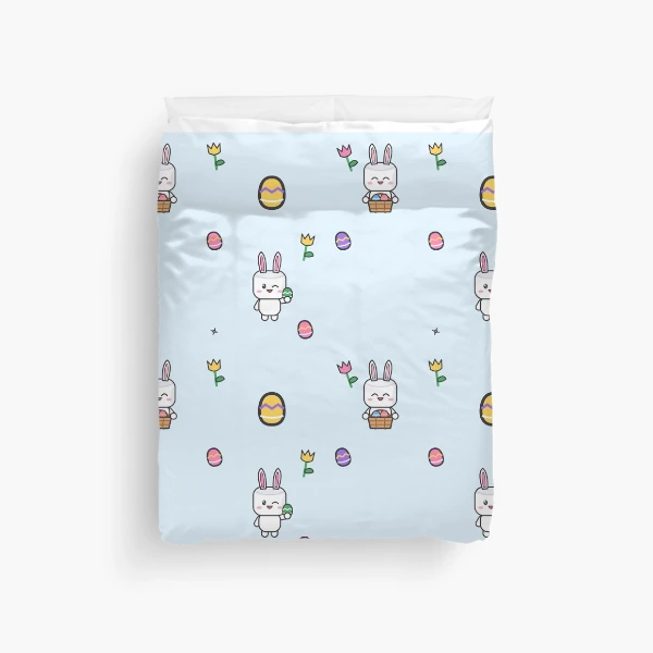 Some Bunny Loves You - Cute Easter Marshmallow Pip with Egg Basket — Duvet Cover by BiMood