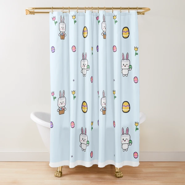 Some Bunny Loves You - Cute Easter Marshmallow Pip with Egg Basket — Shower Curtain by BiMood