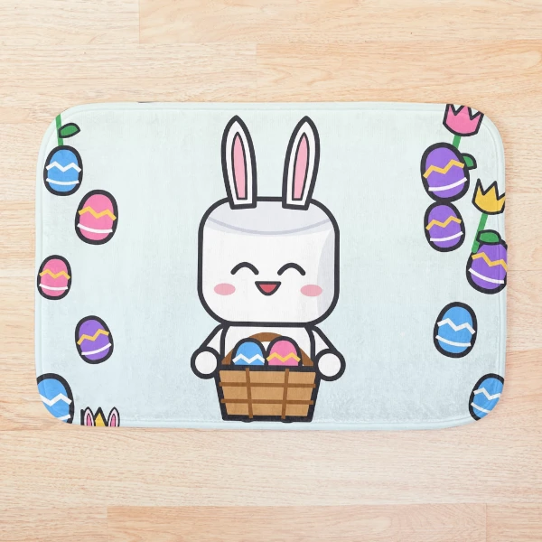 Some Bunny Loves You - Cute Easter Marshmallow Pip with Egg Basket — Bath Mat by BiMood
