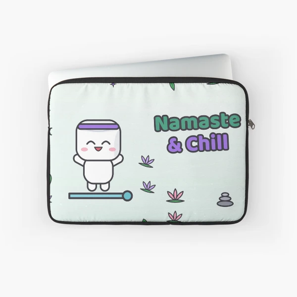 Namaste and Chill - Cute Yoga Marshmallow Pip on a Mat — Laptop Sleeve by BiMood