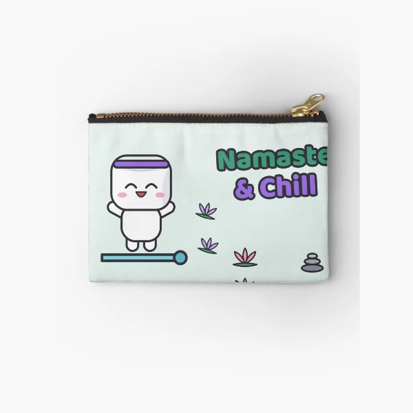 Namaste and Chill - Cute Yoga Marshmallow Pip on a Mat — Zipper Pouch by BiMood