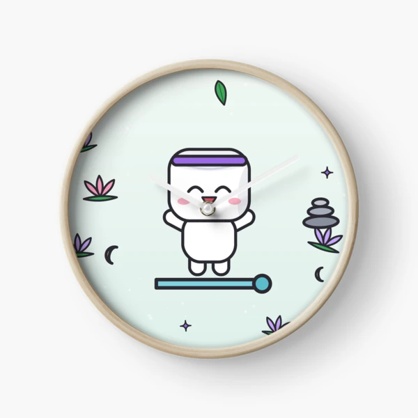 Namaste and Chill - Cute Yoga Marshmallow Pip on a Mat — Clock by BiMood