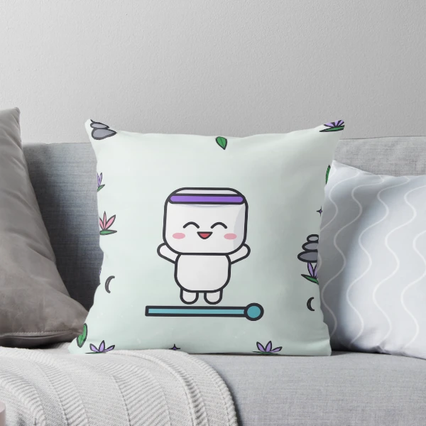 Namaste and Chill - Cute Yoga Marshmallow Pip on a Mat — Throw Pillow by BiMood