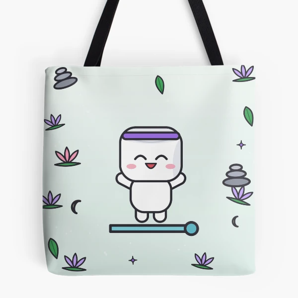 Namaste and Chill - Cute Yoga Marshmallow Pip on a Mat — All Over Print Tote Bag by BiMood