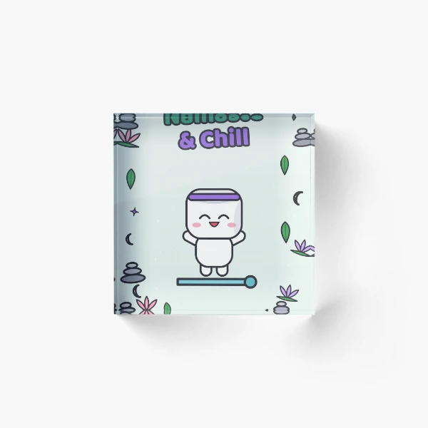 Namaste and Chill - Cute Yoga Marshmallow Pip on a Mat — Acrylic Block by BiMood