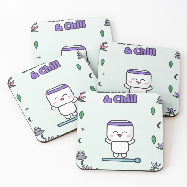 Namaste and Chill - Cute Yoga Marshmallow Pip on a Mat — Coasters (Set of 4) by BiMood