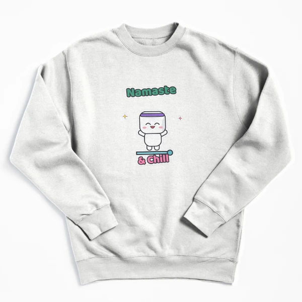 Namaste and Chill - Cute Yoga Marshmallow Pip on a Mat — Pullover Sweatshirt by BiMood