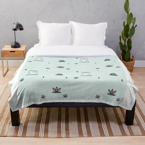 Namaste and Chill - Cute Yoga Marshmallow Pip on a Mat — Throw Blanket by BiMood