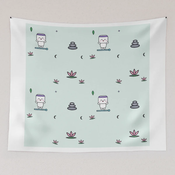 Namaste and Chill - Cute Yoga Marshmallow Pip on a Mat — Tapestry by BiMood