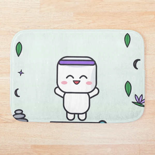 Namaste and Chill - Cute Yoga Marshmallow Pip on a Mat — Bath Mat by BiMood