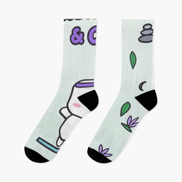 Namaste and Chill - Cute Yoga Marshmallow Pip on a Mat — Socks by BiMood