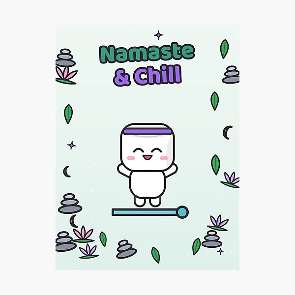 Namaste and Chill - Cute Yoga Marshmallow Pip on a Mat — Photographic Print by BiMood