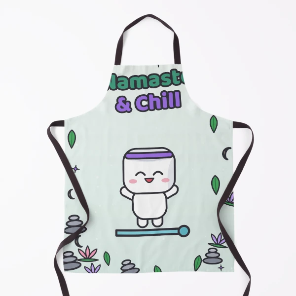 Namaste and Chill - Cute Yoga Marshmallow Pip on a Mat — Apron by BiMood