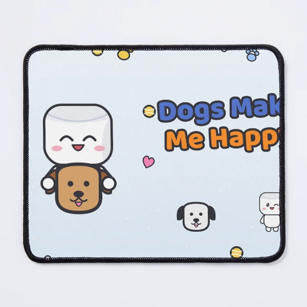 Dogs Make Me Happy - Cute Marshmallow Pip Hugging a Puppy — Mouse Pad by BiMood