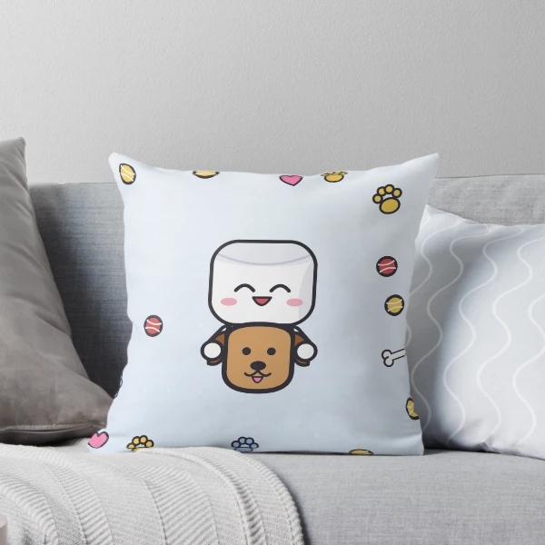 Dogs Make Me Happy - Cute Marshmallow Pip Hugging a Puppy — Throw Pillow by BiMood