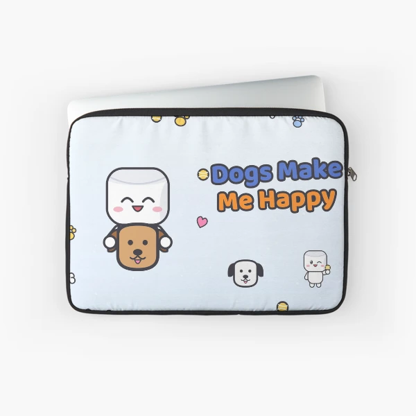 Dogs Make Me Happy - Cute Marshmallow Pip Hugging a Puppy — Laptop Sleeve by BiMood